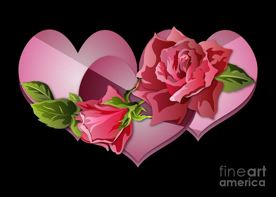 Heart Trio with Roses Digital Art by MM Anderson