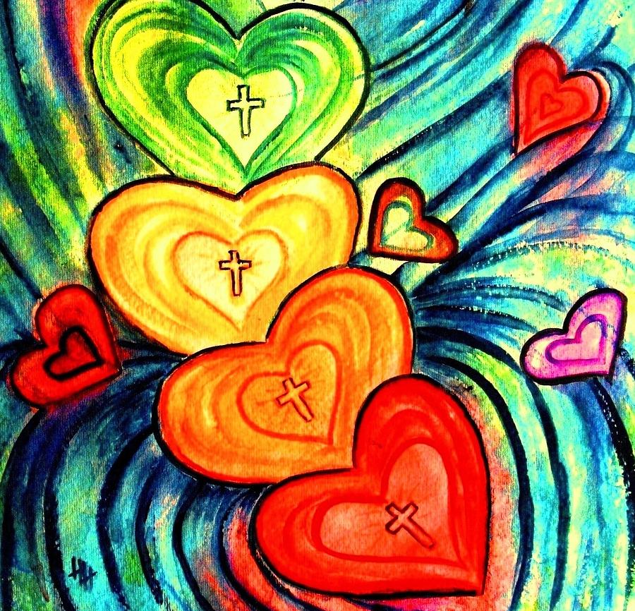 Water Painting - Hearts After Him by Hazel Holland