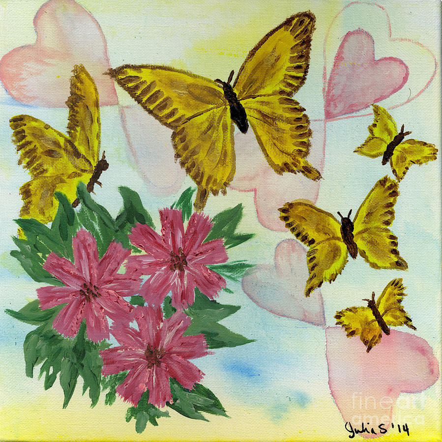 Hearts and Butterflies Painting by Julia Stubbe