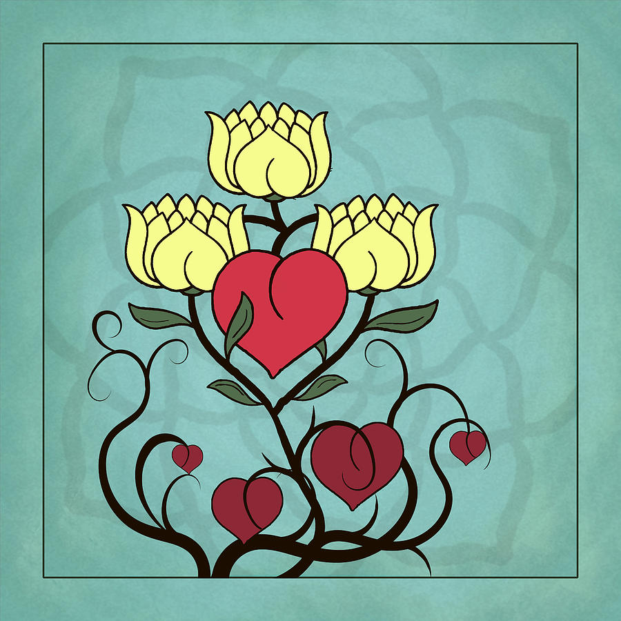 Hearts and Lotus Blossoms Digital Art by Deborah Smith