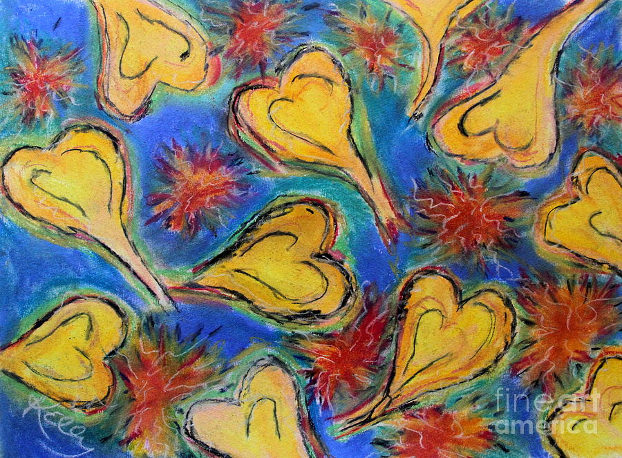 Colorful Hearts Mixed Media - Hearts and Red Stars by Kelly Athena