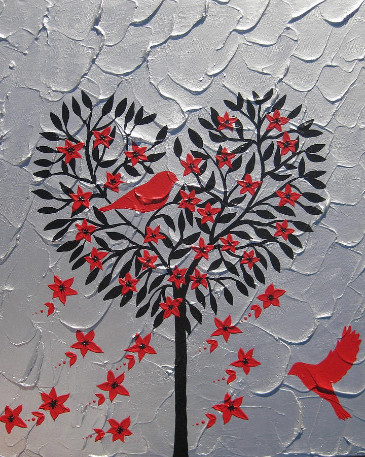 Bird Painting - Hearts by Cathy Jacobs