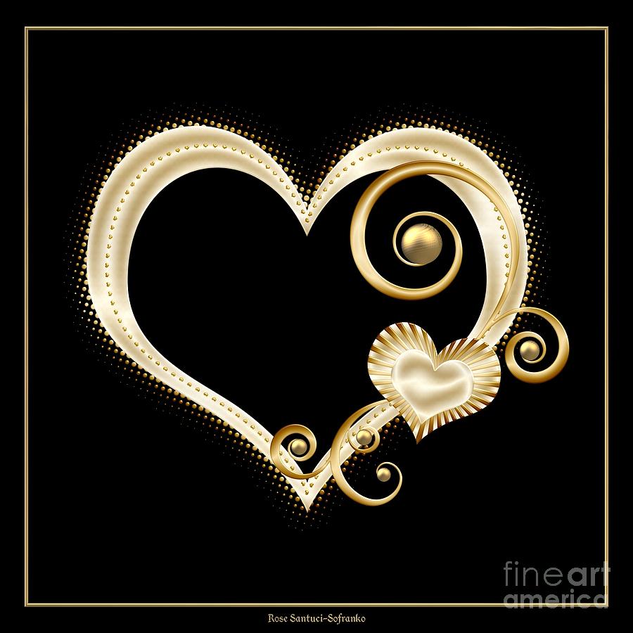 Hearts in Gold and Ivory on Black Digital Art by Rose Santuci-Sofranko