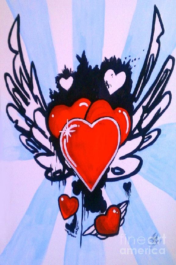 Hearts Painting by Marisela Mungia