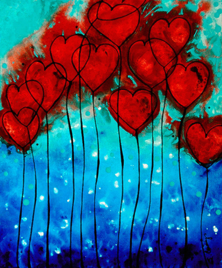 Hearts on Fire Romantic Art By Sharon Cummings Painting