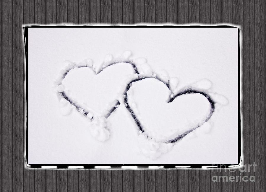 Hearts on Snow with Wood Panel Background Photograph by Beverly Claire Kaiya