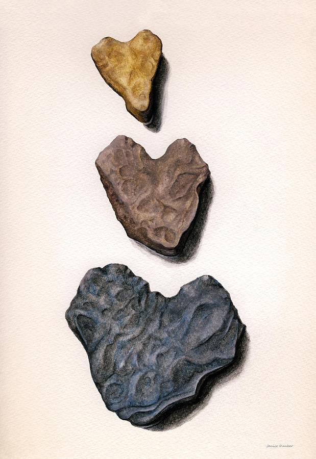 Hearts Rock Painting by Janice Dunbar