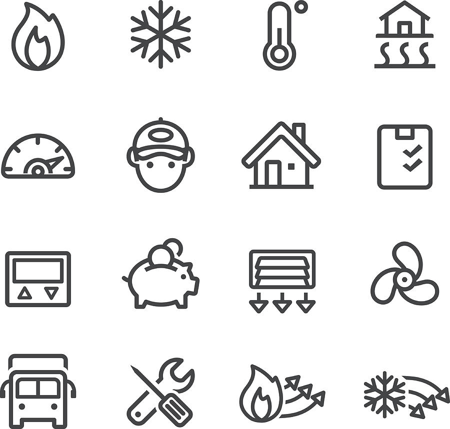 Heating and Cooling Icons - Line Series Drawing by -victor-