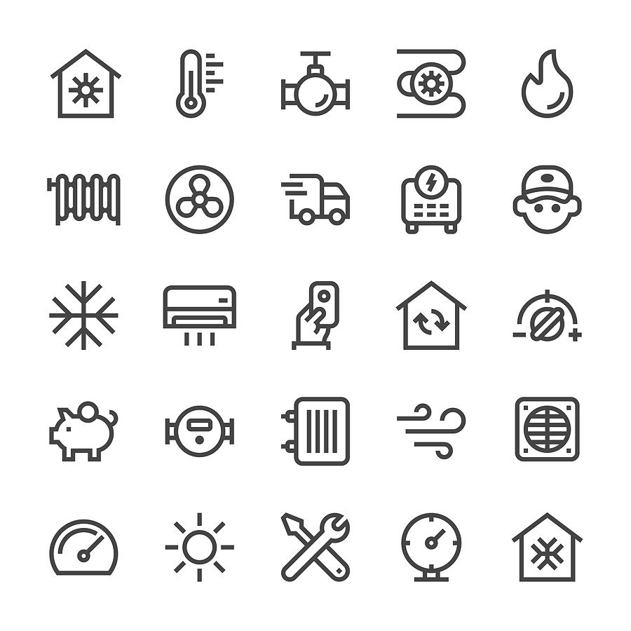 Heating and Cooling Icons - MediumX Line Drawing by TongSur