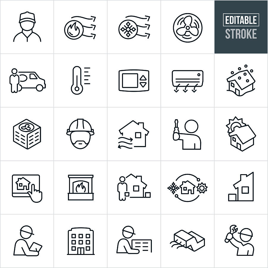 Heating and Cooling Line Icons - Editable Stroke Drawing by Appleuzr