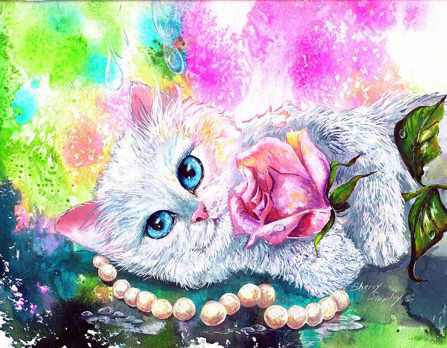 Cat Painting - Heaven Sent by Sherry Shipley