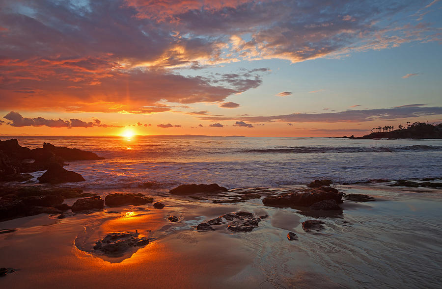 Sunset Reflections Divers Cove Laguna Beach Photograph by Cliff Wassmann