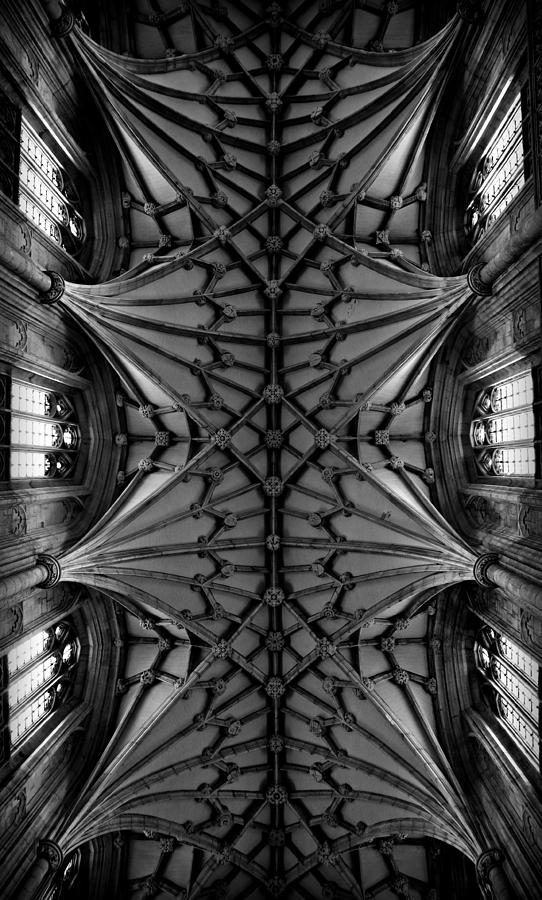 Heavenward -- Winchester Cathedral Ceiling in Black and White Photograph by Stephen Stookey
