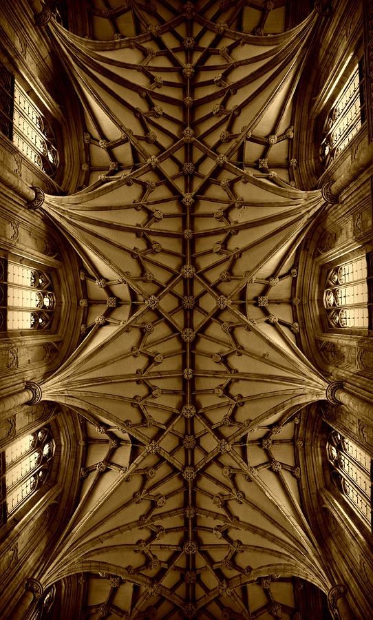 Heavenward -- Winchester Cathedral Ceiling in Sepia Photograph by Stephen Stookey