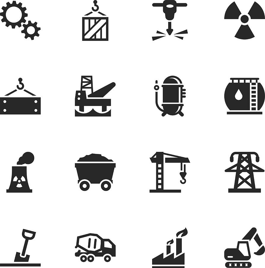 Heavy Industry Silhouette Icons Drawing by Rakdee