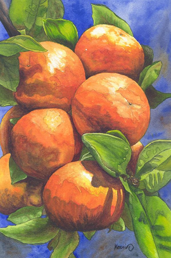 Heavy Load - Oranges on a branch in sunshine Painting by Oty Kocsis ...