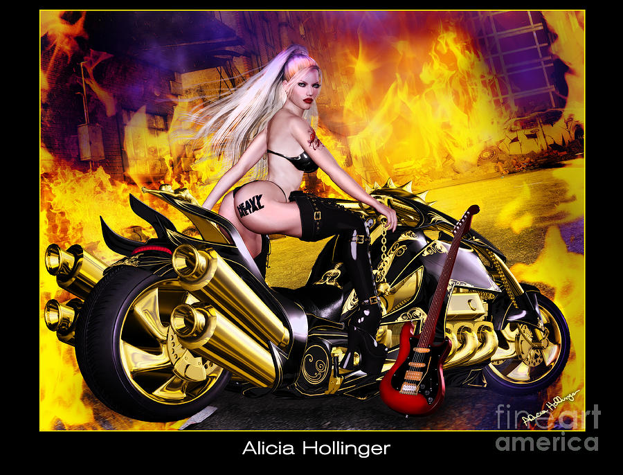 Heavy Metal Motorcycle Rock Babe Digital Art by Alicia Hollinger