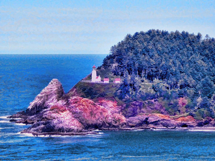 Heceta Head Lighthouse Oregon Coast Painting by Tracie Schiebel