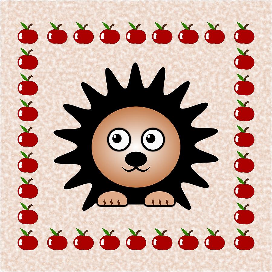 Apple Digital Art - Hedgehog - Animals - Art for Kids by Anastasiya Malakhova