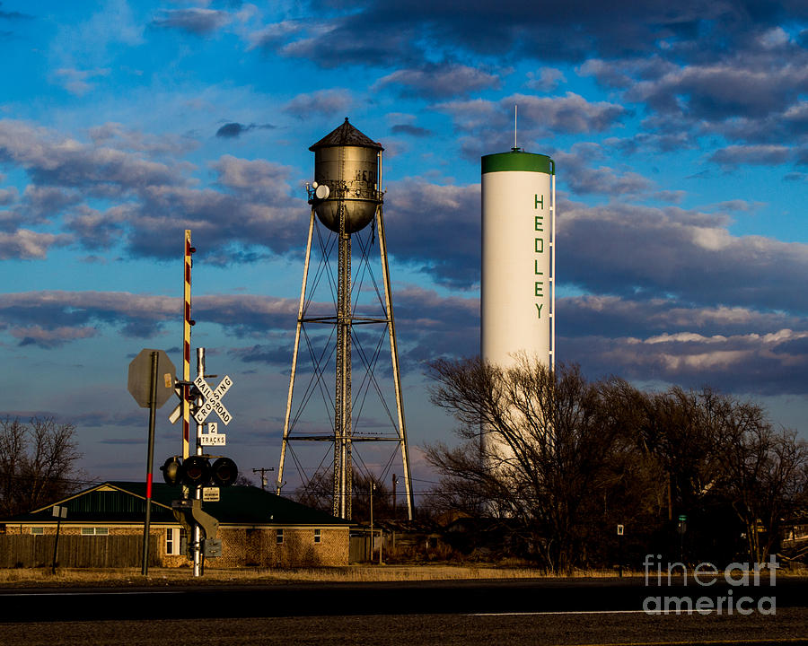 Hedley Texas Water Towers and Train Crossing Photograph by JD Smith