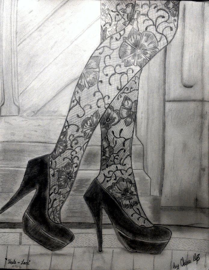 Lace Drawing - Heels and Lace by Love Reyes