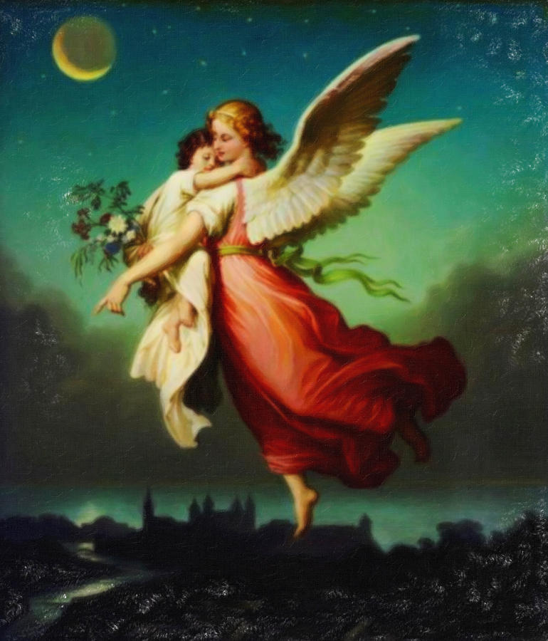 Heiliger Schutzengel  Guardian Angel 10 pastel Painting by MotionAge Designs