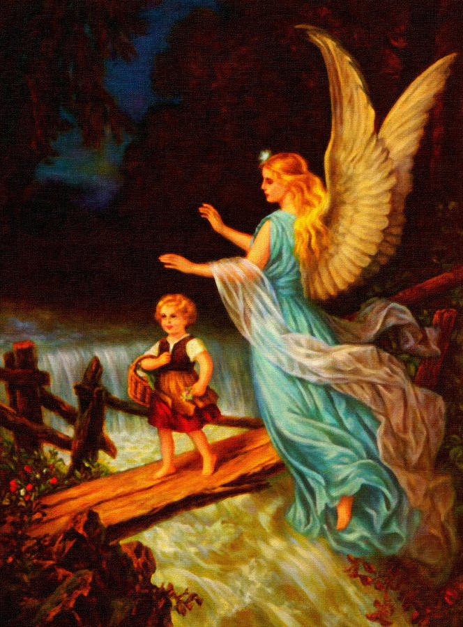 Boy Painting - Heiliger Schutzengel  Guardian Angel 11 oil by MotionAge Designs