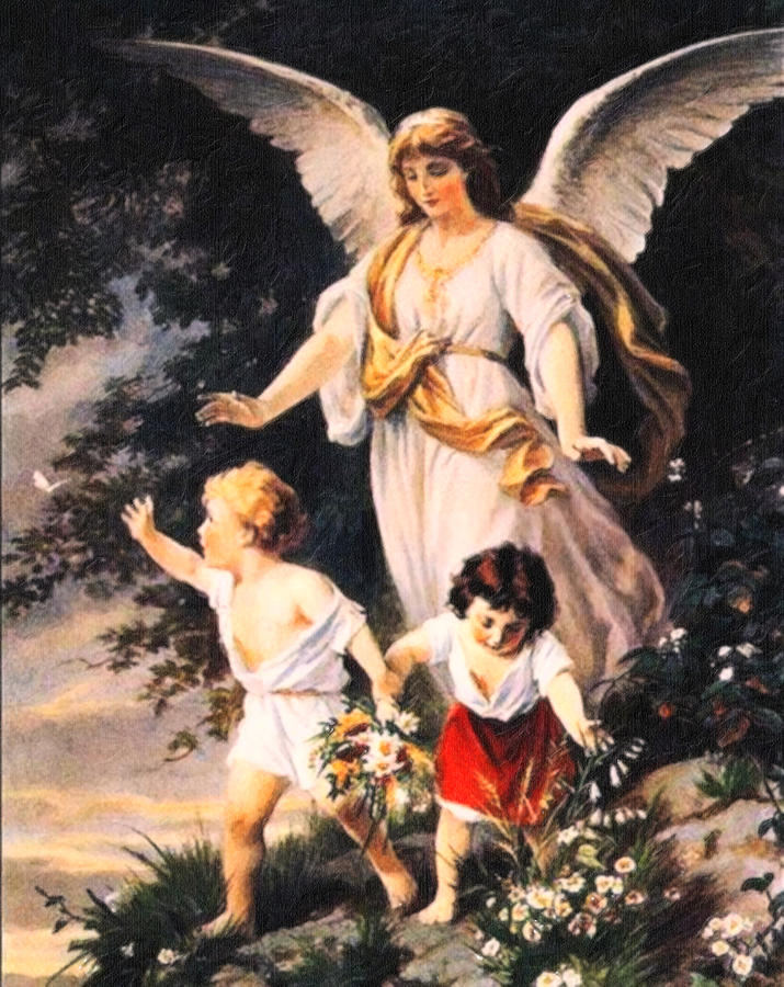 Heiliger Schutzengel  Guardian Angel 6 pastel Painting by MotionAge Designs