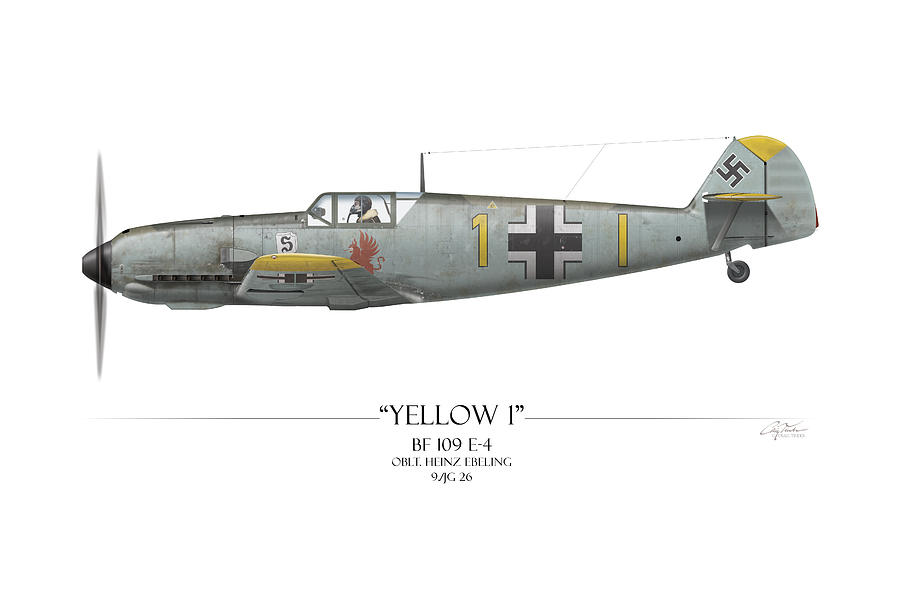 Airplane Painting - Heinz Ebeling Messerschmitt Bf-109 - White Background by Craig Tinder