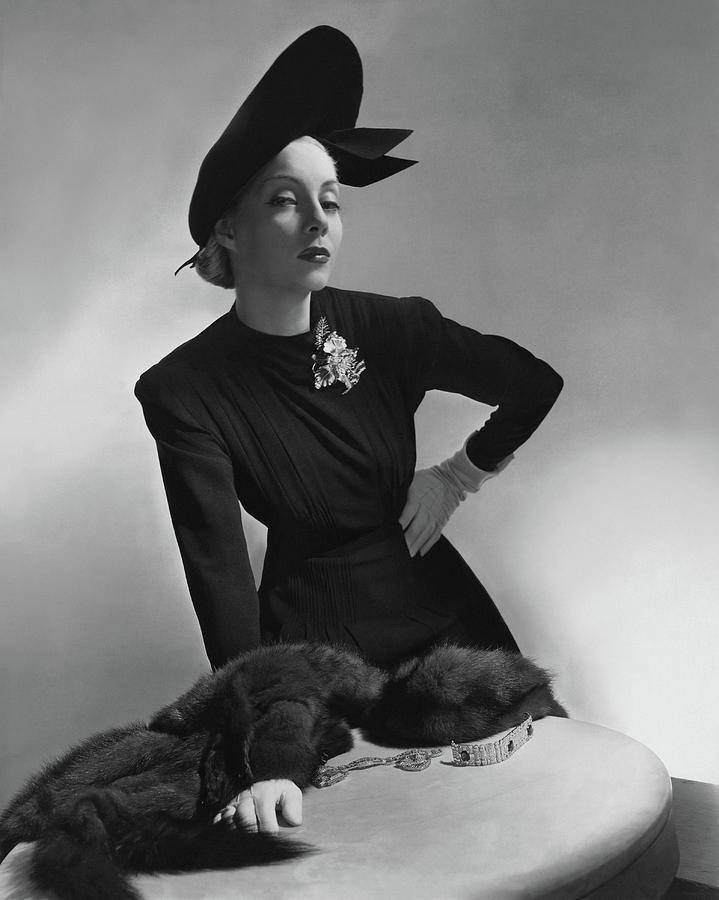 Helen Bennett Wearing A Dress And Hat Photograph by Horst P. Horst