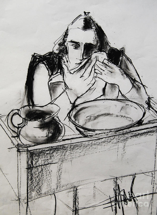 Vase Drawing - Helene #8 - figure series by Mona Edulesco