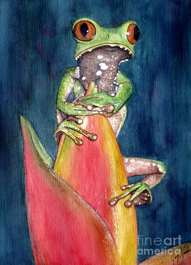 Wildlife Painting - Heliconia a la Tree Frog by Joey Nash