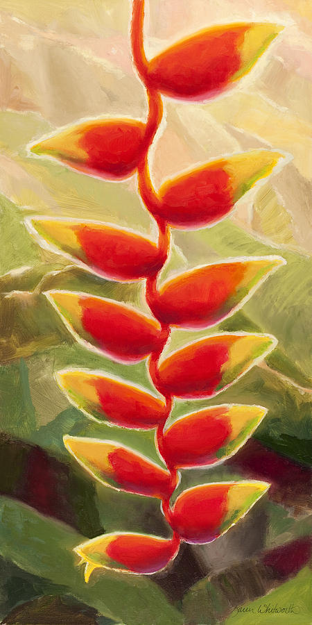 Heliconia Glow Tropical Jungle Floral Painting by K Whitworth