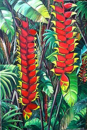 Heliconia Rostrata Painting by Karin  Dawn Kelshall- Best