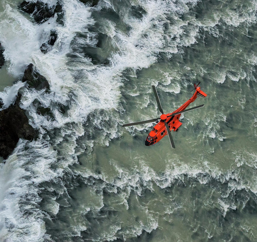 Helicopter Flying Over Waterfalls Photograph by Arctic-images