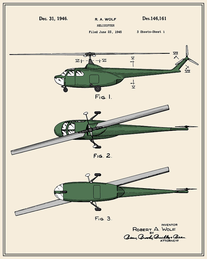 Vintage Digital Art - Helicopter Patent - Colour by Finlay McNevin
