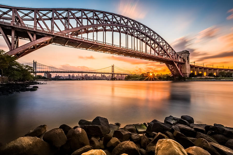 Architecture Photograph - Hell Gate and Triboro bridge at sunset by Mihai Andritoiu
