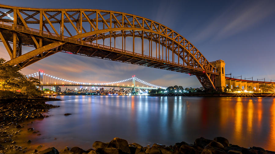 Hell Gate and Triboro bridge by night Photograph by Mihai Andritoiu