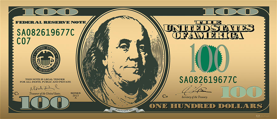 Hello Benjamin - US One Hundred Dollar Bill on Gold Digital Art by Serge Averbukh