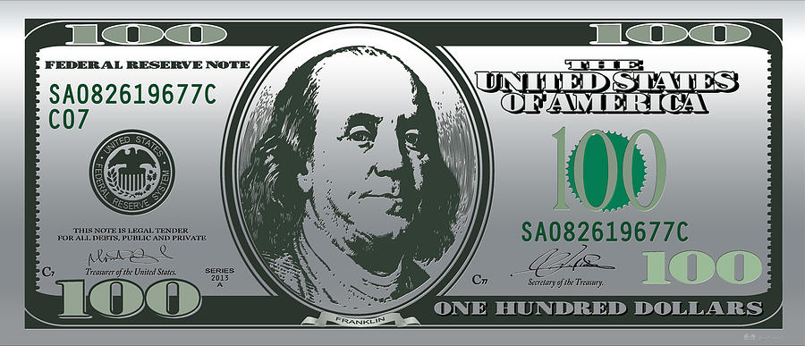 Hello Benjamin - US One Hundred Dollar Bill on Silver Digital Art by Serge Averbukh
