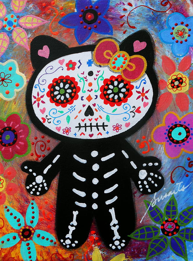 Skull Painting - Hello Kitty Dia De Los Muertos by Pristine Cartera Turkus