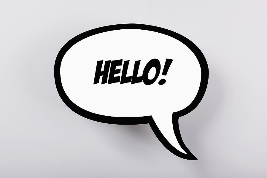 Hello! speech bubble against gray background Photograph by Epoxydude