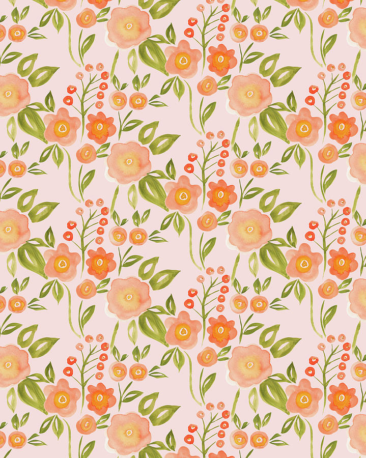 Hello Spring Collection Floral Repeat Two Peach Painting by MGL Meiklejohn Graphics Licensing