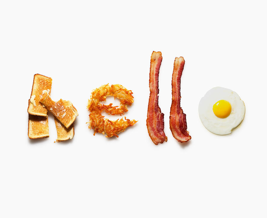 Hello written with breakfast food Photograph by Annabelle Breakey