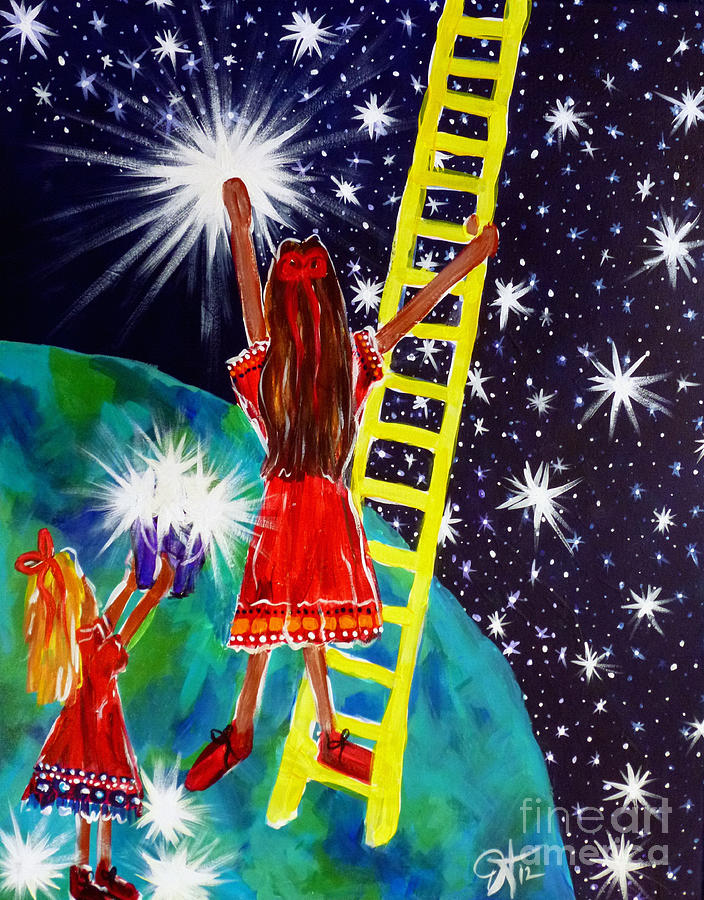 Helping Hands Angles On Earth Girls Stars  Painting by Jackie Carpenter