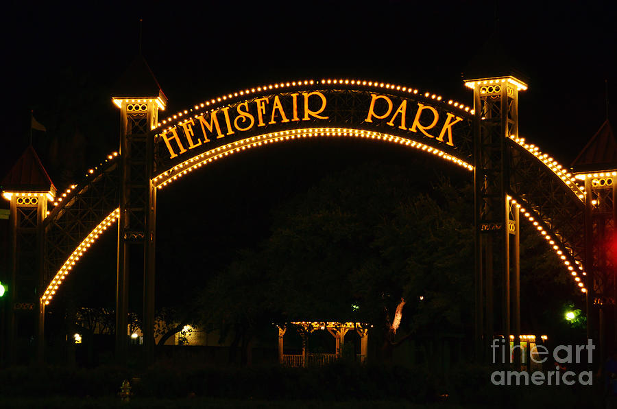 HemisFair Park Entrance Sign at Night in San Antonio Texas Photograph by Shawn OBrien
