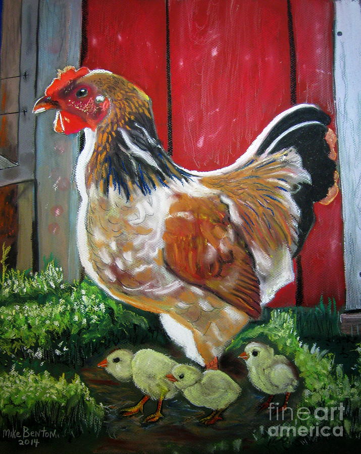 Hen and Chicks Pastel by Mike Benton