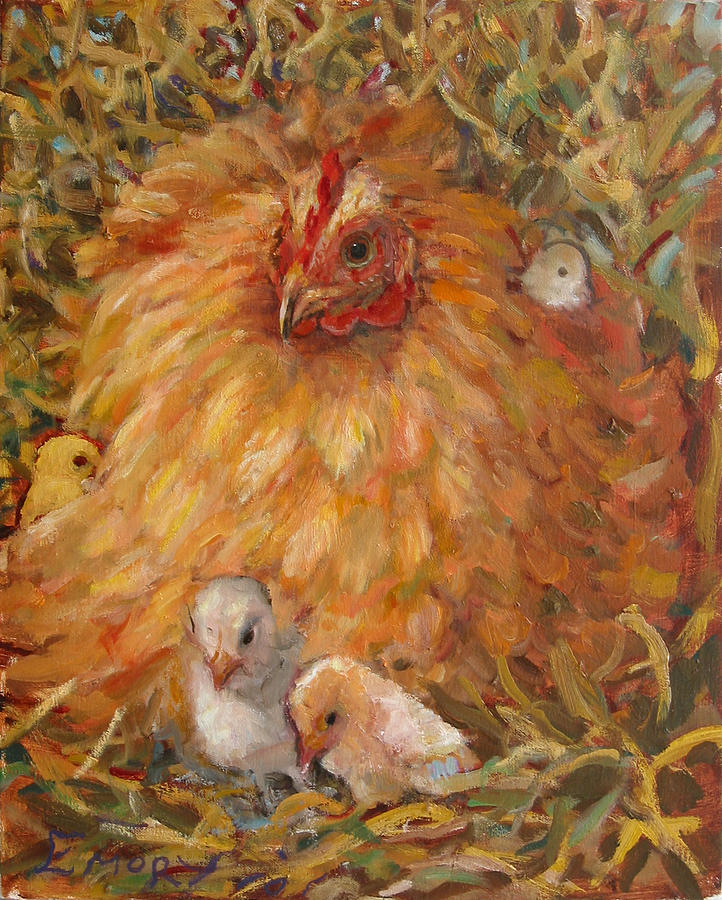 Primary Colors Painting - Hen and Chicks by Paul Emory