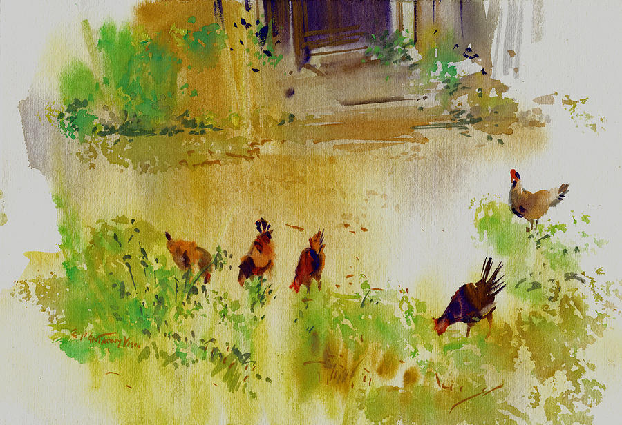 Hen Pecked Painting by P Anthony Visco