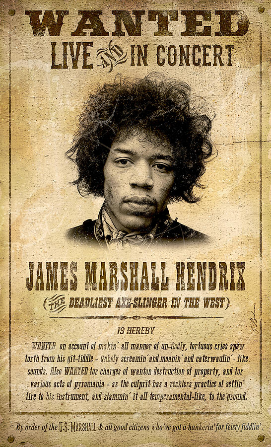 Hendrix Wanted Poster Digital Art by Gary Bodnar